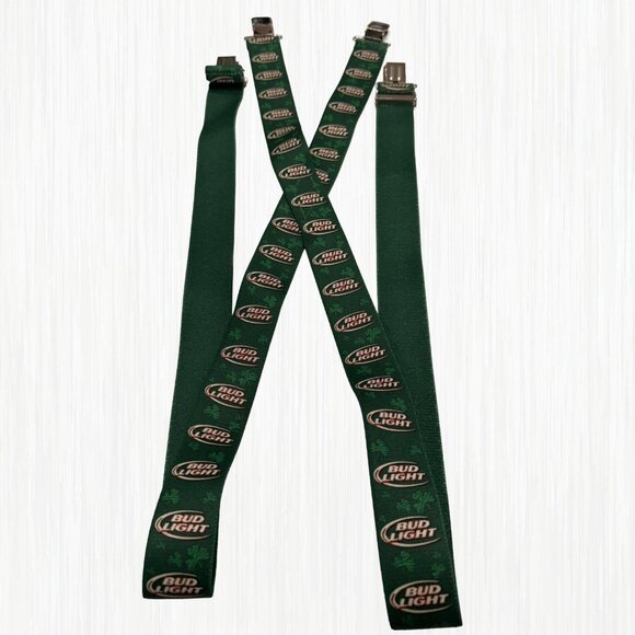 RARE Vintage Bud Light Irish Suspenders Shamrock St. Patrick’s Day Green Braces - Picture 2 of 5